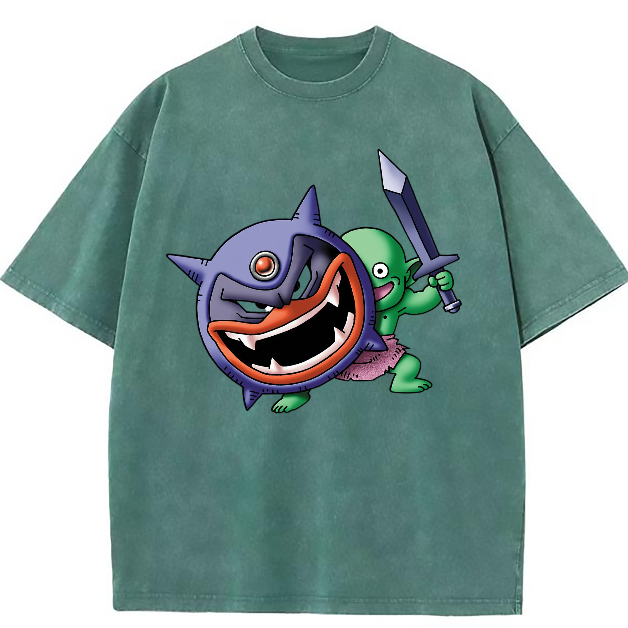 （画像用） ドラゴンクエスト Doragon Kuesuto Dragon Quest 綿100% ヴィンテージ風 半袖Tシャツ（フロントプリント）